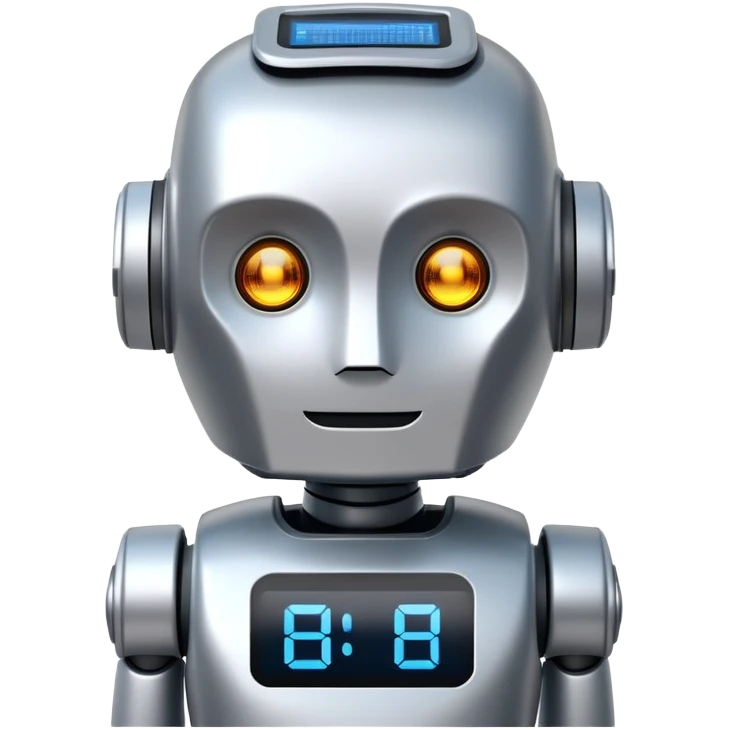 Friendly robot with digital display face emoji