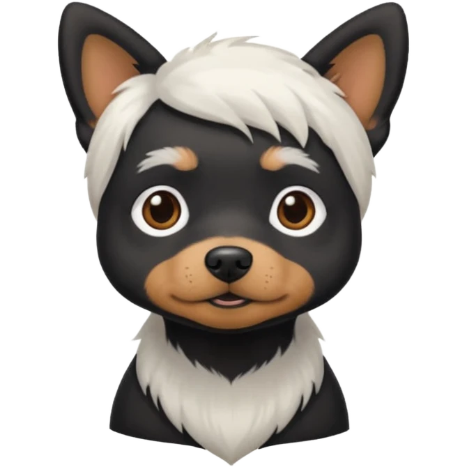 Black small dog w white hiair on chest and in between eyes emoji