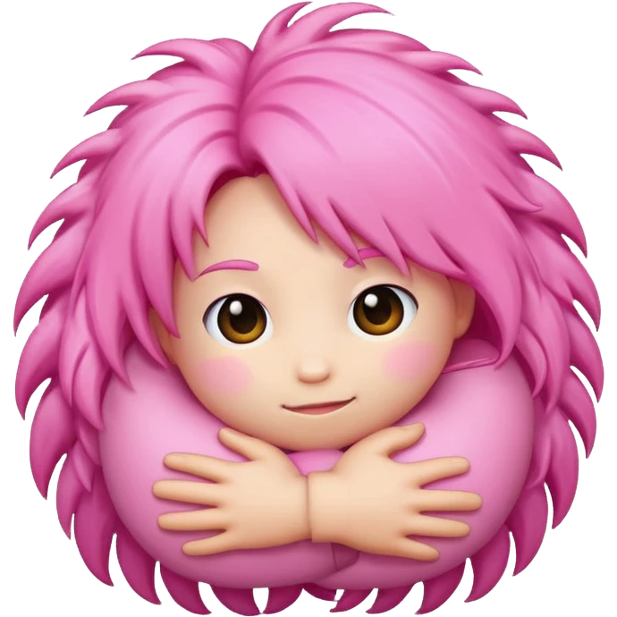 pink hug emoji with hair emoji