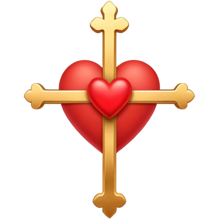 Two red  hearts connected by one simple gold cross  emoji
