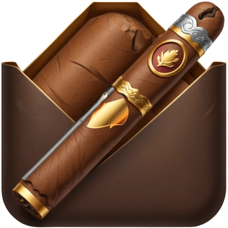 Emoji-style cigar icon, dark brown wrapper, subtle smoke, minimalistic, clean silhouette, metal details emoji