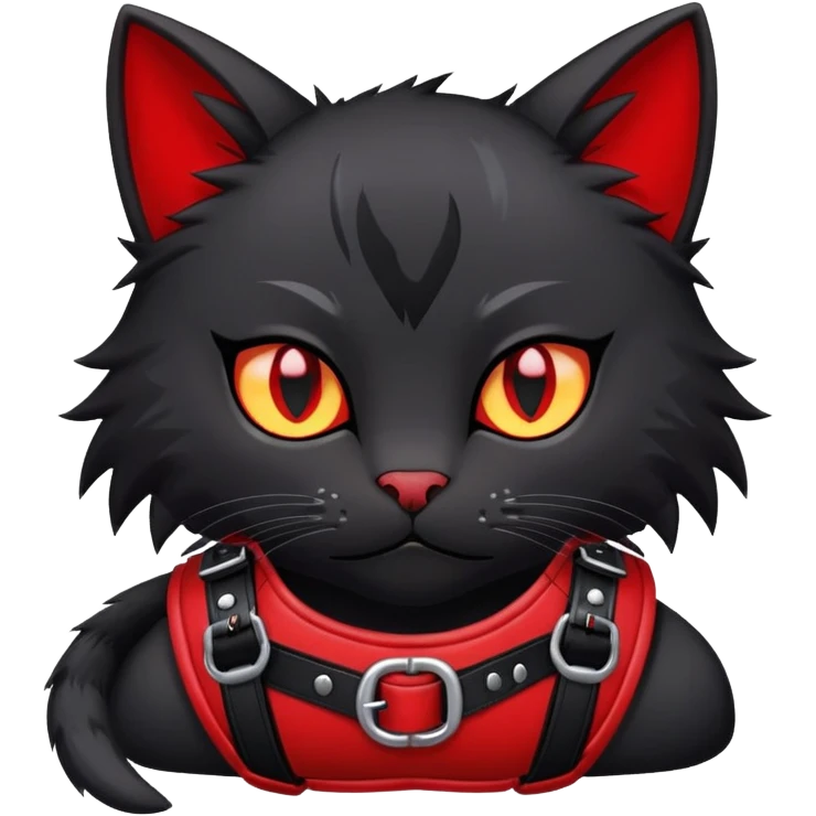 black cat edgy emo furry fursona with a red chest harness  emoji