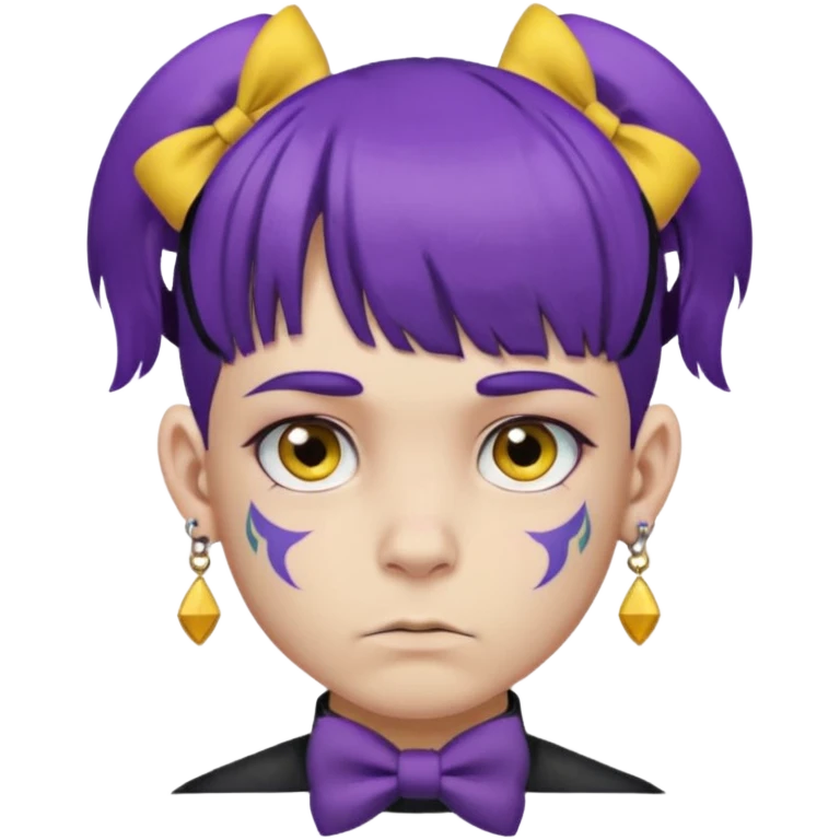 boy with bangs and purple hair and yellow hairbow on side and earrings and very heavy face tattoos emoji
