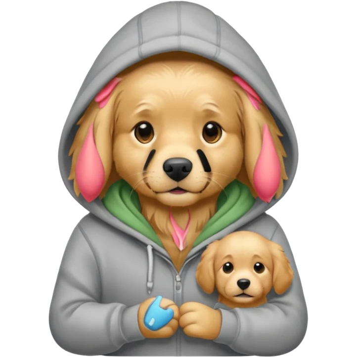 golden retriever wearing a grey hoodie emoji