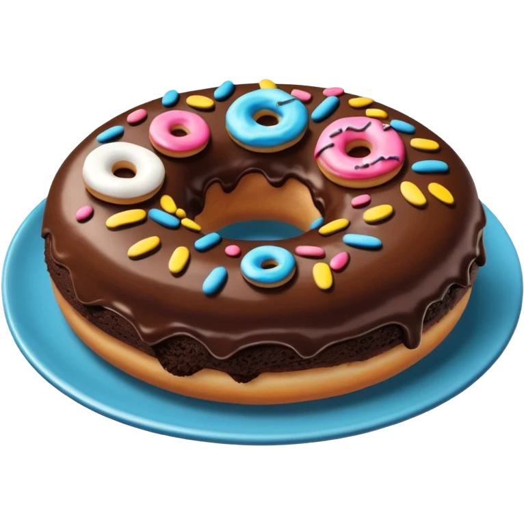 Monster donut with chocolate icing, there are drawn cookies and beautiful icing drawings on a white plate good quality emoji