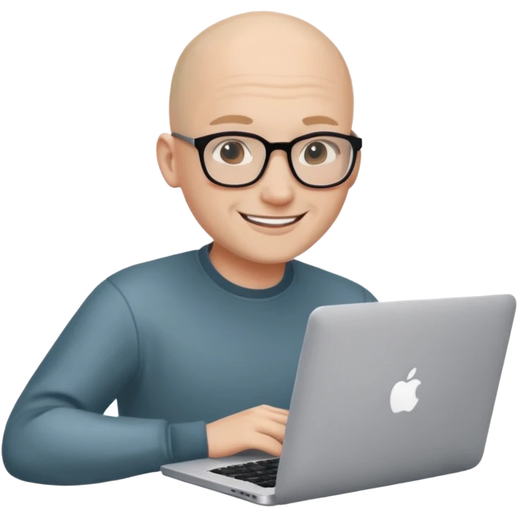 bald young programmer with MacBook without wrinkle on head emoji
