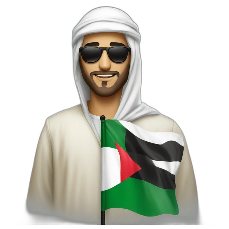Muslim men with sunglasses take Palestine flag emoji