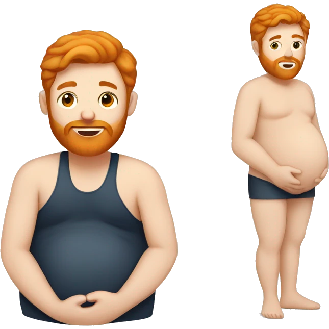 A pregnant man with a ginger beard and ginger hair rubbing his belly emoji