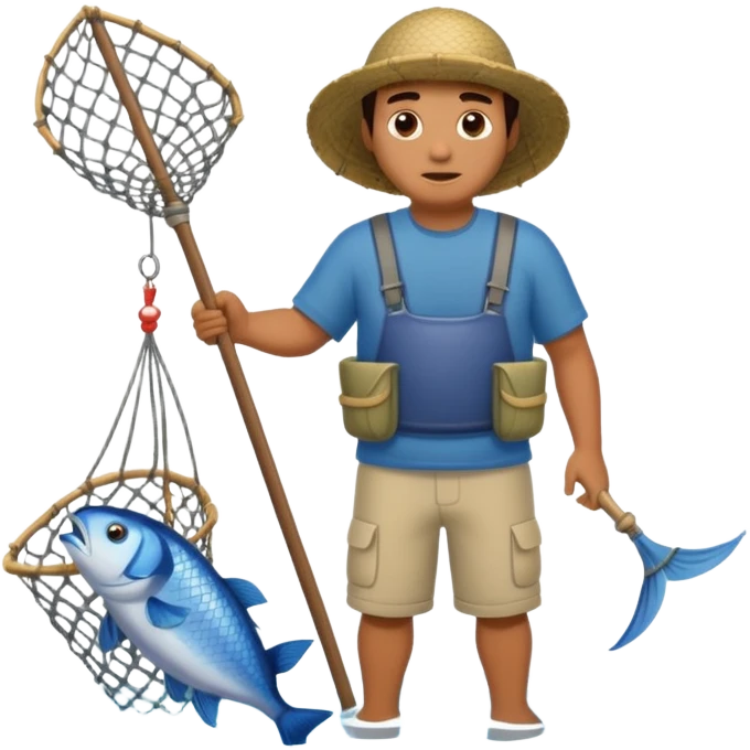 a Polynesian fisherman standing in the water with a large net full of fish emoji