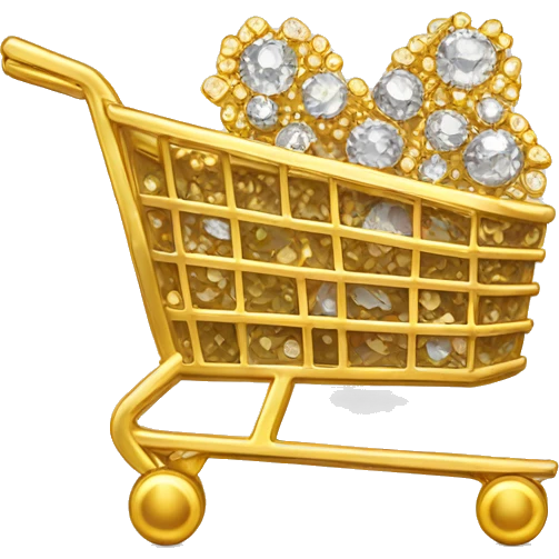 shopping cart made with gold. decorated with diamonds emoji