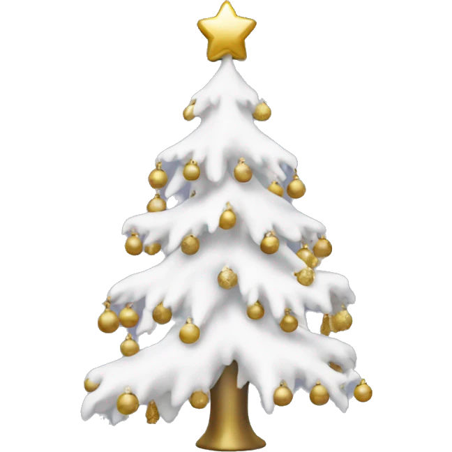snow christmas tree with white and gold decorations emoji