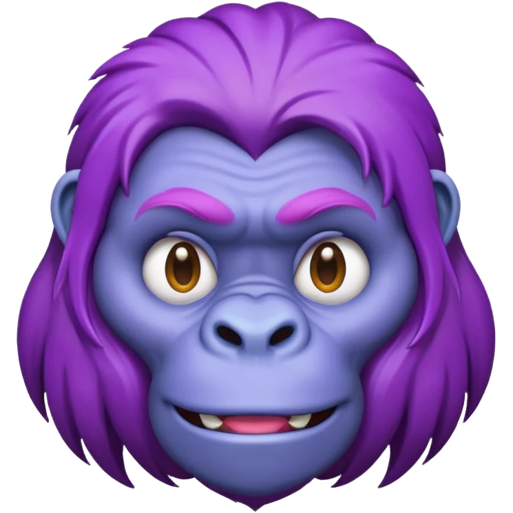 purple haired gorilla head, apple style emoji, no text, slightly different expression emoji