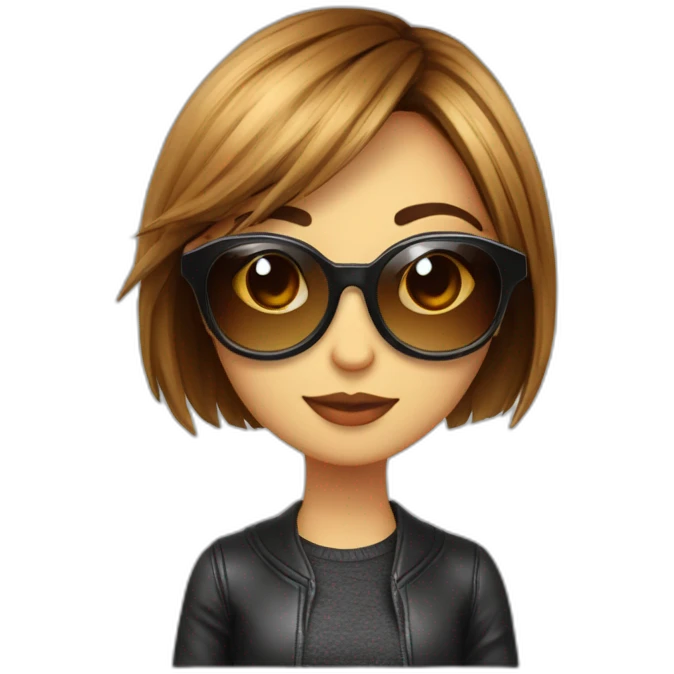 natalia con cola y flequillo largo de lado gafas transparentes eyecat emoji