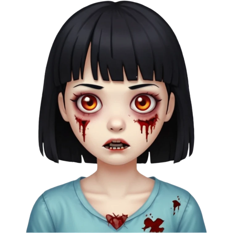 Zombie Girl, Black hair, with bangs emoji