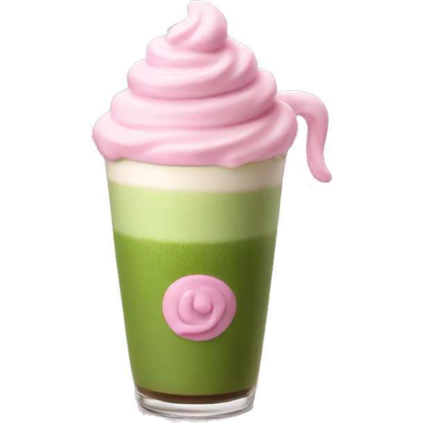 matcha latte with pink foam emoji