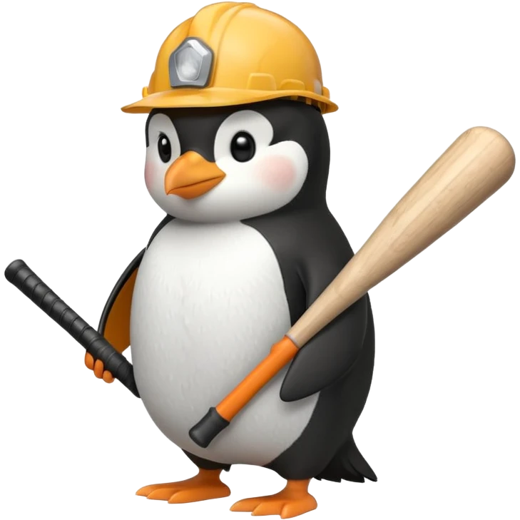 Penguin Construction Worker with baseball bat emoji