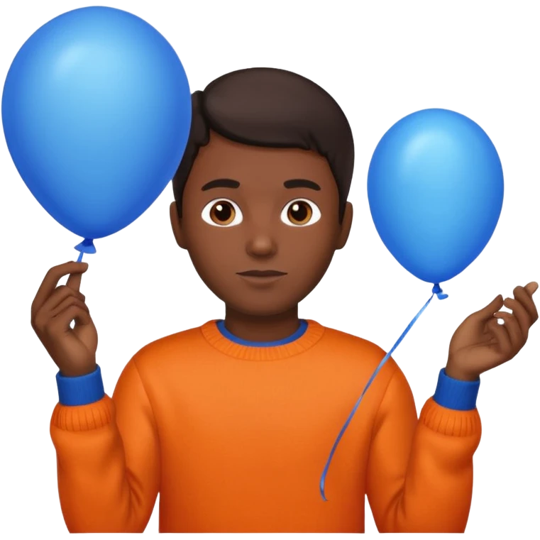 dark brown skin, orange sweater, hold blue balloon emoji