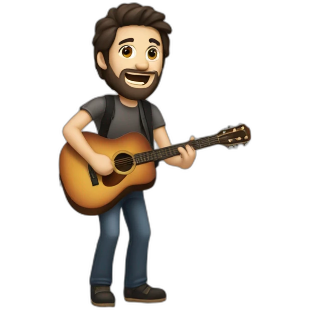 A white guy with dark hair and a little beard playing guitar and singing emoji