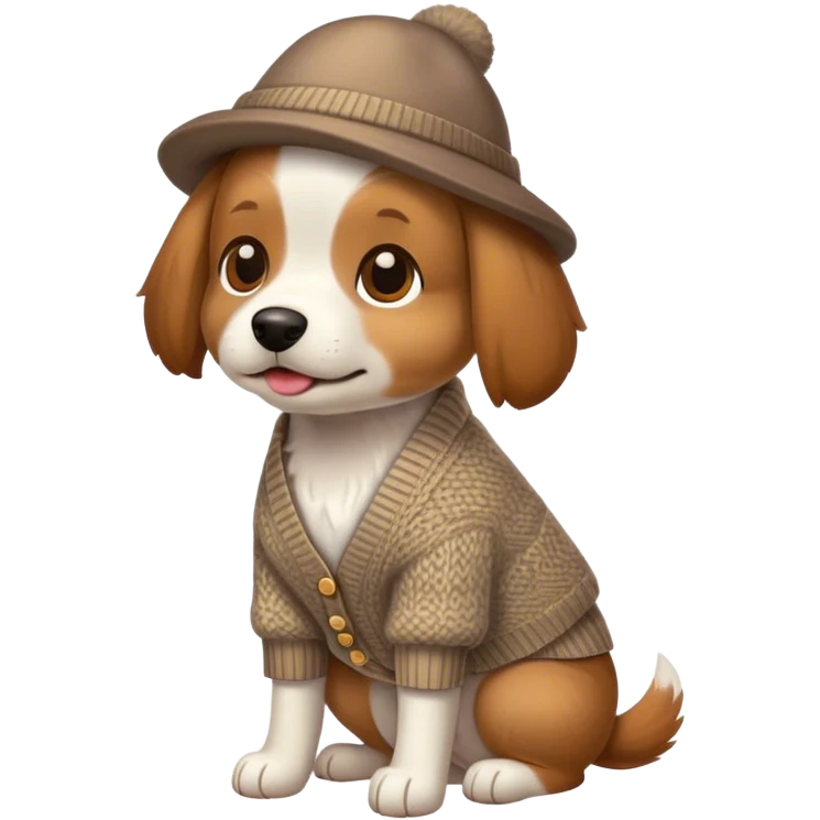 dog in a cardigan and hat emoji