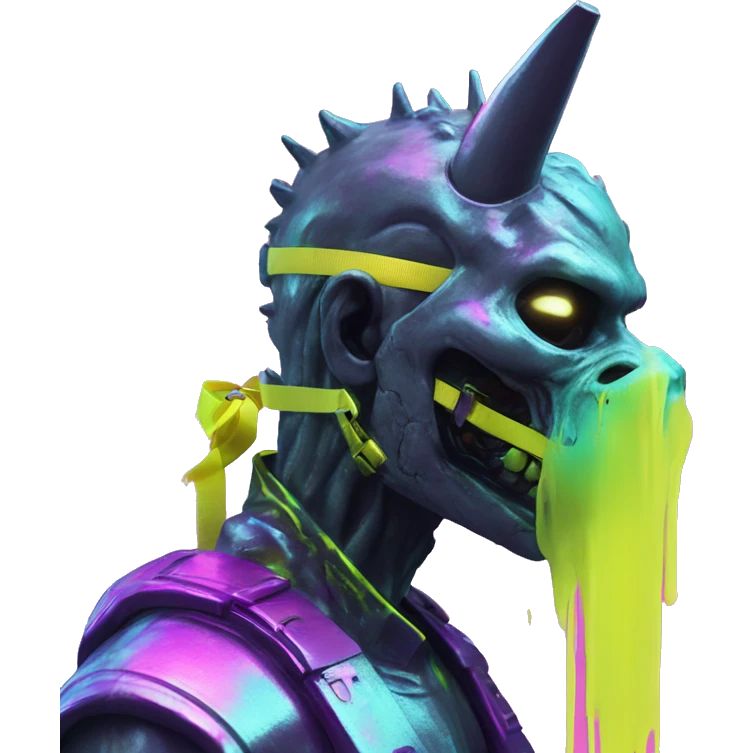 .Zombie_ Vaporwave black holographic dj oilslick zombie unicorn yellow caution tape emoji