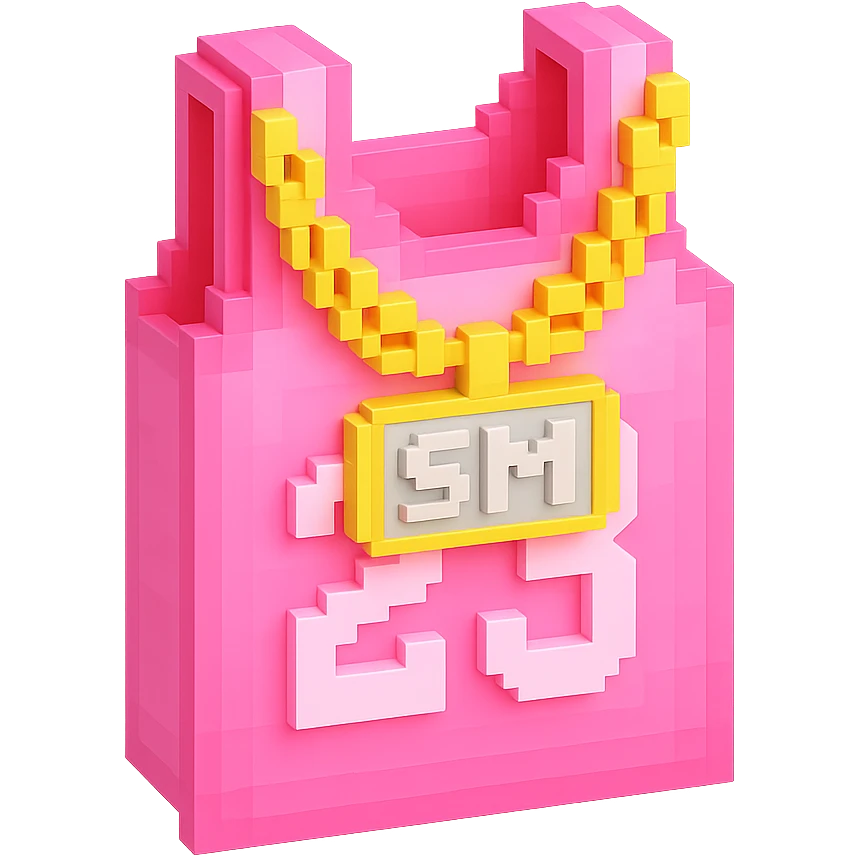 светящейся розовая баскетбольная майка с надписью "23" и серебряная цепь с надписью "SM", no background emoji