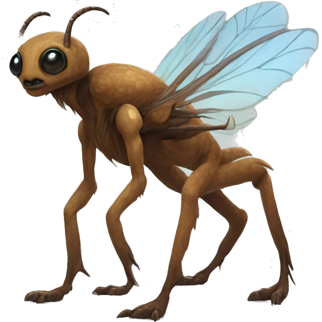 Brown furry alien beast with tendrils on its side, 4 clawed legs, and black eyes and insectoid wings and a long tail  emoji