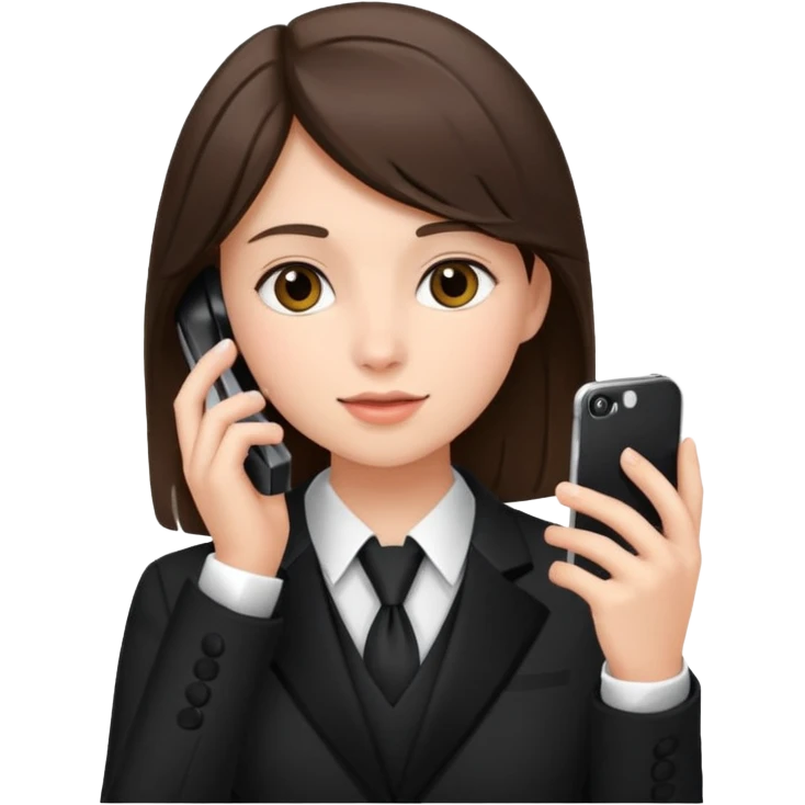 generate a brunette teen dressed formally, calling on a mobile emoji