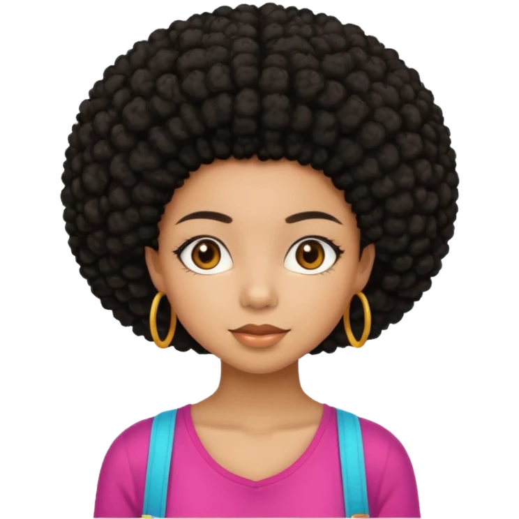 Mixed race emoji girl with brown eyes and black afro hair wearing summer clothes  emoji