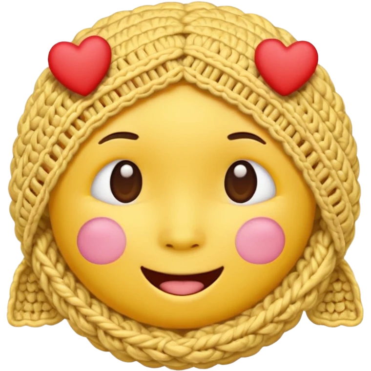 Normal Cute Yellow face emoji with hand crocheting with hearts around head  emoji