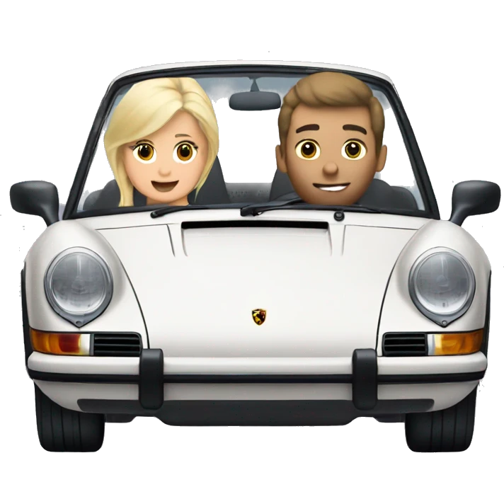 blonde girl and brunette guy driving a Porsche 911 emoji