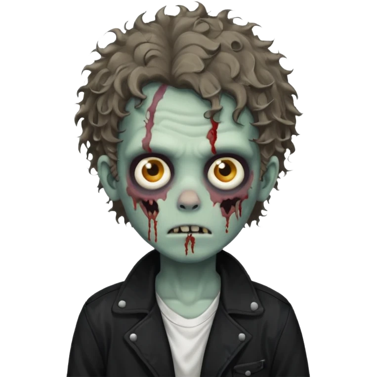 zombie boy medium length messy curly hair black jacket white tee shirt  emoji
