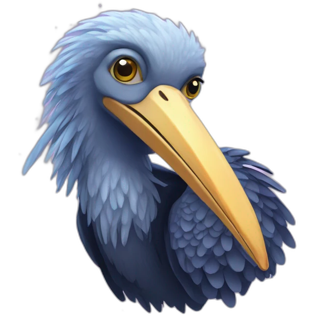 A shoebill with cosmic galaxy starlight colored feathers emoji