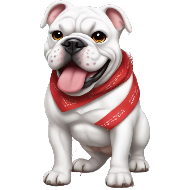 uga white bulldog emoji wearing red bandana smiling full body muscles emoji