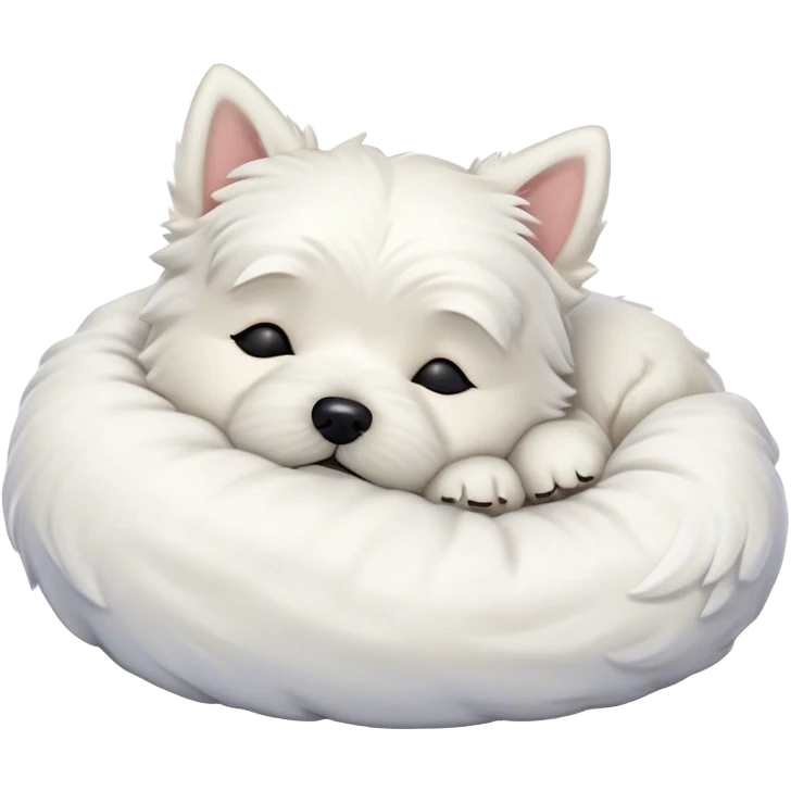 Meme-Worthy Cute Sleeping West Highland White Terrier Portrait Emoji, Head resting peacefully with a contented smile, showcasing a delightfully compact build and a luxuriously soft white coat, eyes shut in a serene nap, Simplified yet hilariously adorable features, highly detailed, glowing with a soft, drowsy light, high shine, relaxed and utterly lovable, stylized with an air of playful laziness, bright and heartwarming, soft glowing outline, capturing the essence of a comically sleepy companion, so meme-worthy it feels like it could instantly become the next viral sensation of adorable slumber! emoji
