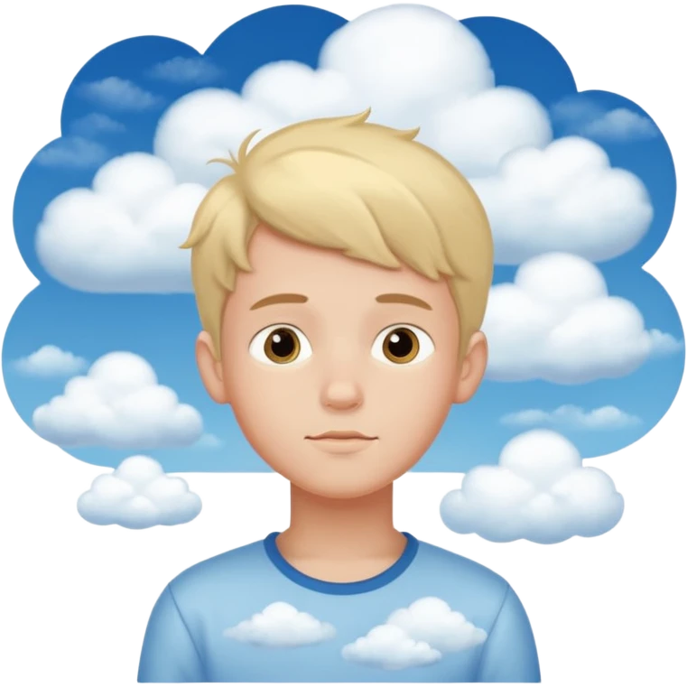 Boy dreaming about her with clouds emoji
