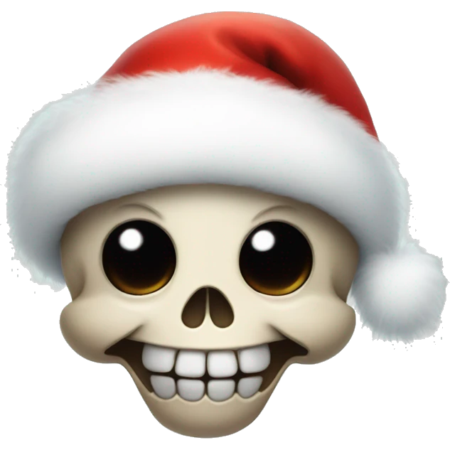 Cute, happy little skull wearing a fluffy Santa hat. emoji