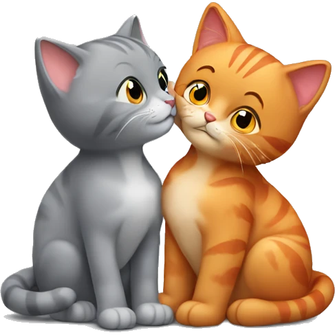 A big red cat kisses a small gray kitty emoji