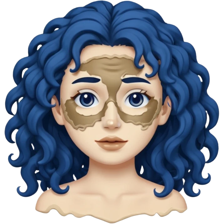 messy clay mask curly long dark blue hair emoji