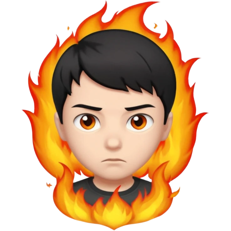 boy with short black hair, fire, risk-taker, realist emoji
