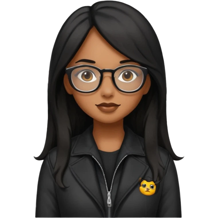 Brownskin girl with glasses and long black hair wearing glasses and a tight black jacket  emoji