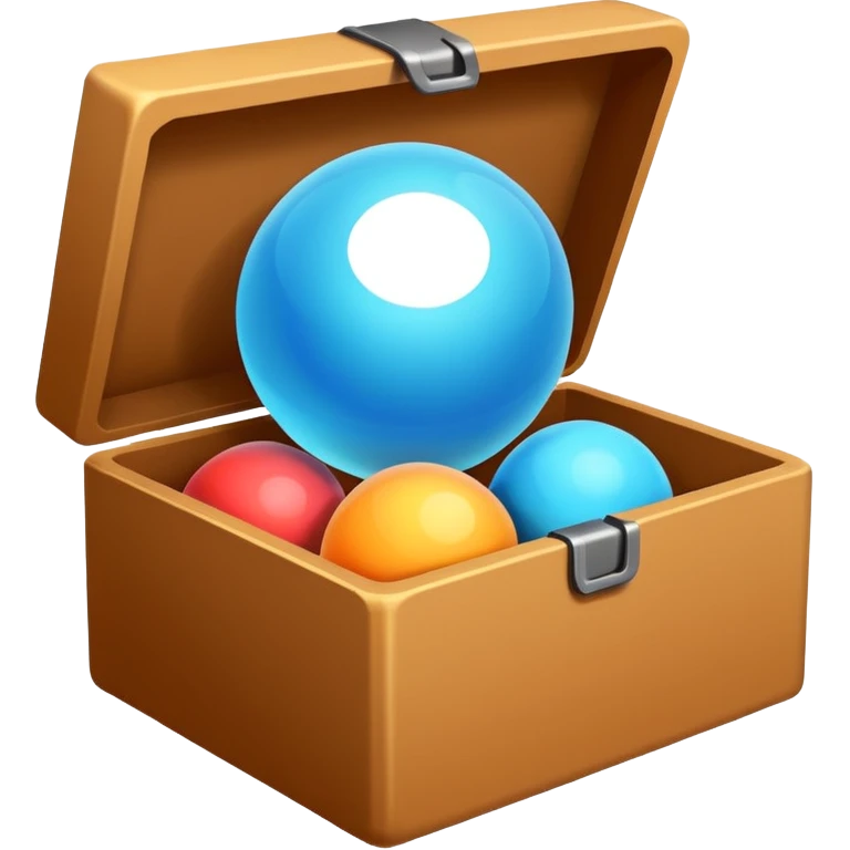 Minimalistic flat vector icon, iOS style, thin black contour on white background. Open box with neatly arranged objects inside. No text, no shadows.
 emoji