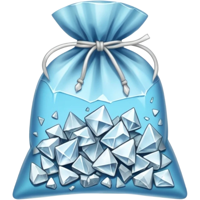 A transparent baggie tied at the top containing nothing but colorless clear glass pieces crushed into shards and chunks of crystal clear with white hue glass only emoji