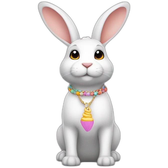 Un conejo de color blanco con pulseras y un collar que deja colors store emoji