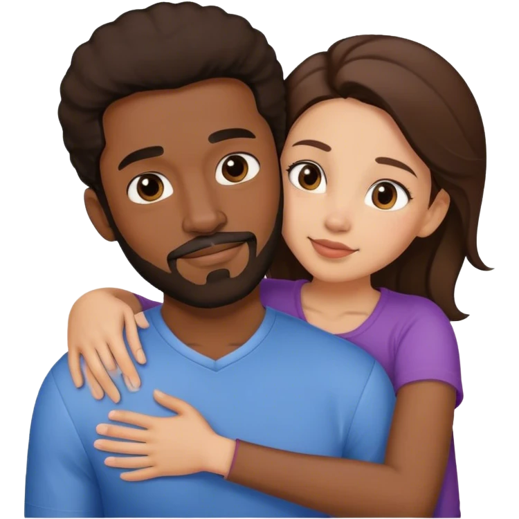 Black man with facial hair hug small pretty brunette from behind emoji