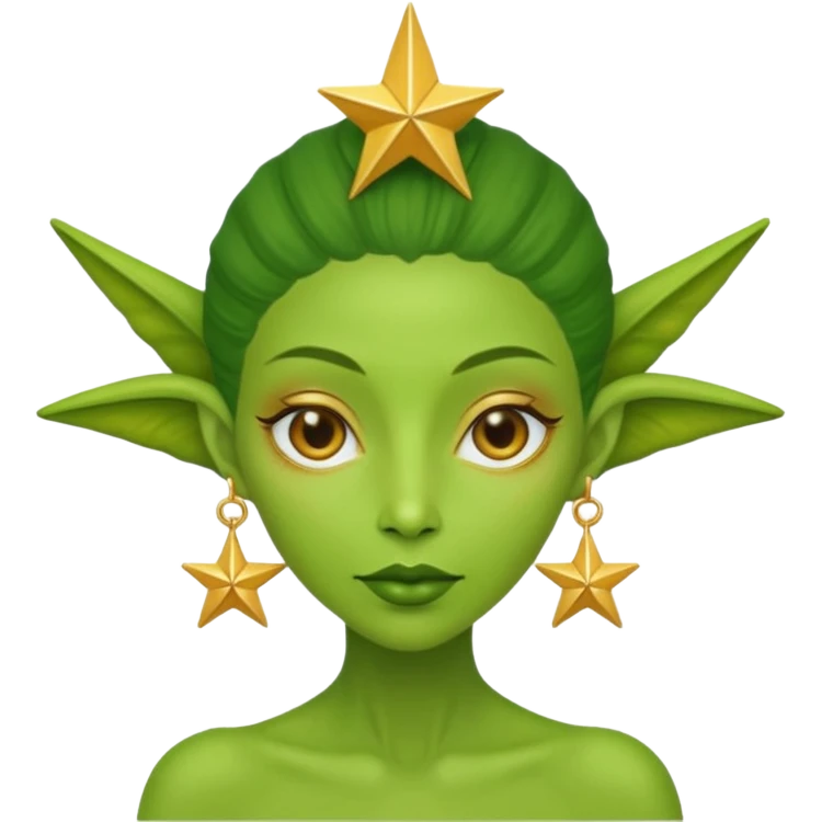 green alien woman with golden star earrings emoji