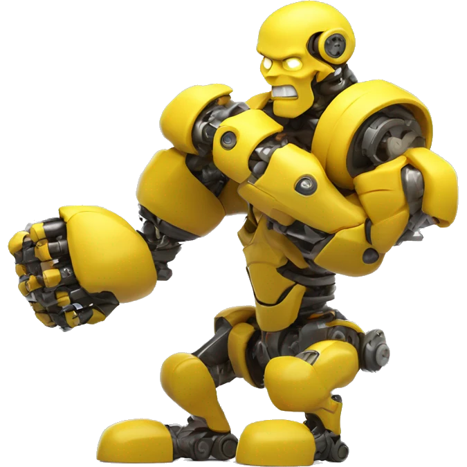 Flexing yellow mechanical cyborg bicep with shocks attached to arm emoji