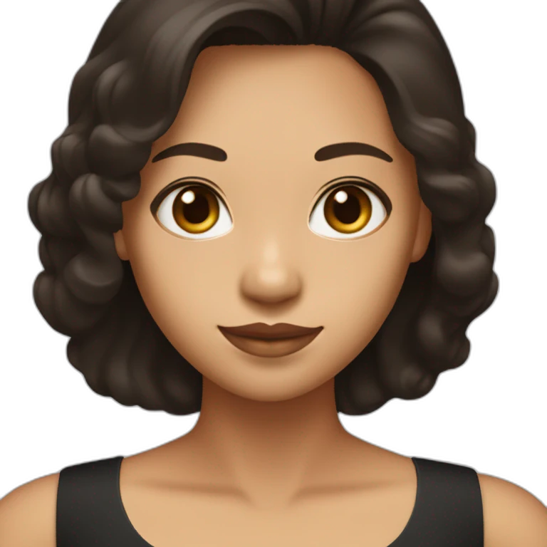 "I am a woman who wears a sleeveless A-line black dress. I have dark brown, straight wavy hair covering the dress, an oval face, and tan skin. I am of Indonesian descent emoji