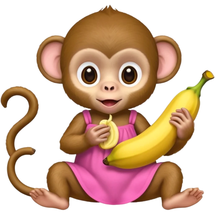Cute baby monkey Eating a banana in a dress ￼￼ emoji