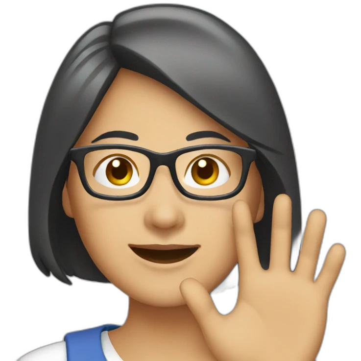 Asian woman with glasses waving emoji