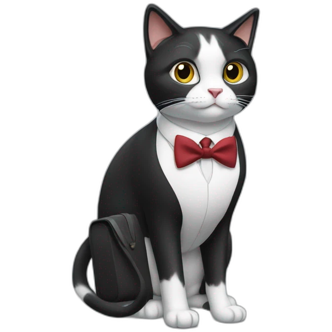 Tuxedo cat in tie and with briefcase emoji